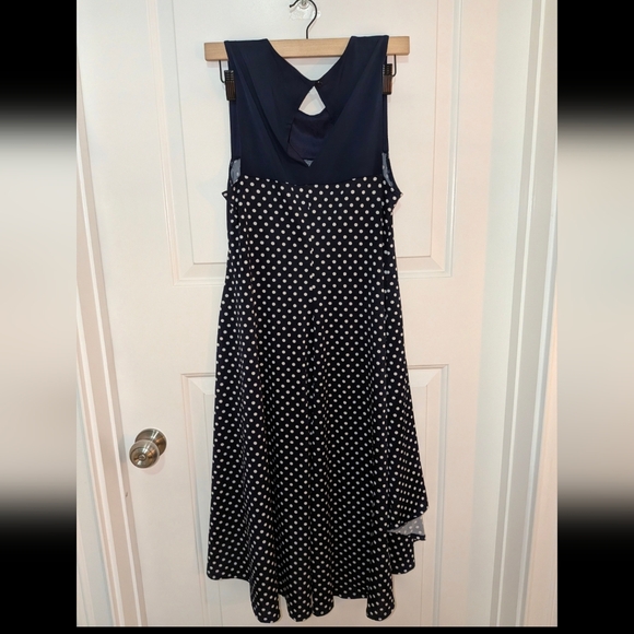 NWOT Elegant High-Low Polka Dot Dress - Navy and White - Picture 2 of 5